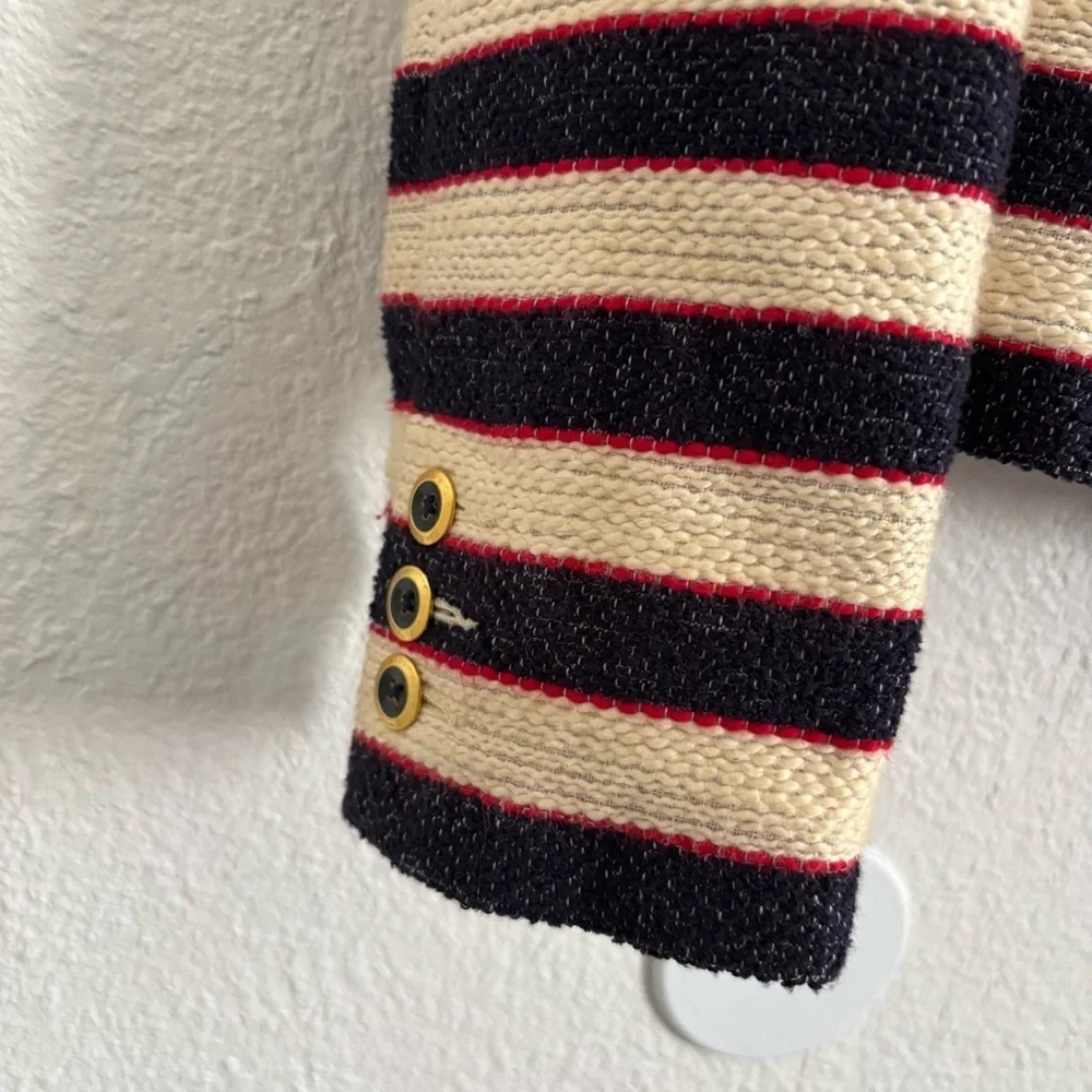 CAbi Women's Size 4 Blue/Cream Stripe Nautical Cruise Blazer Jacket - Picture 4 of 5